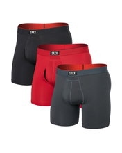 SAXX Boxershorts Multisport Mesh Boxer Brief Fly Logo schwarz/rot/grau Herren - 3 Stück